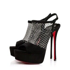 Christian Louboutin PLOUGESTA ALTA STRASS Fishnet Heels Pump Shoes Sandal $1445